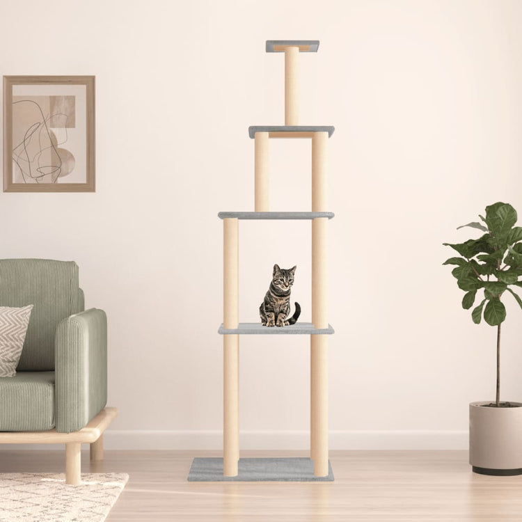 Albero per Gatti con Tiragraffi in Sisal Grigio Chiaro 183 cm