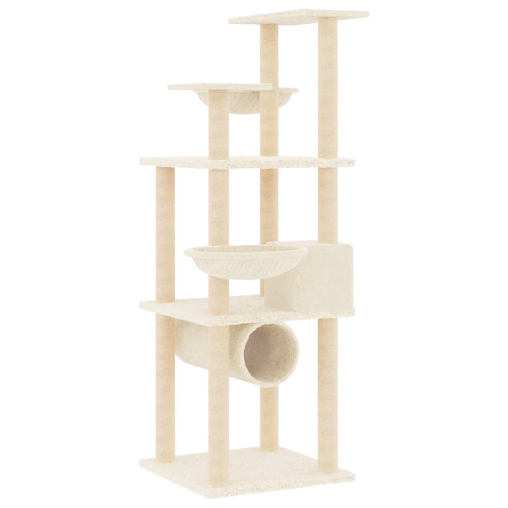 Albero per Gatti con Tiragraffi in Sisal Crema 141 cm