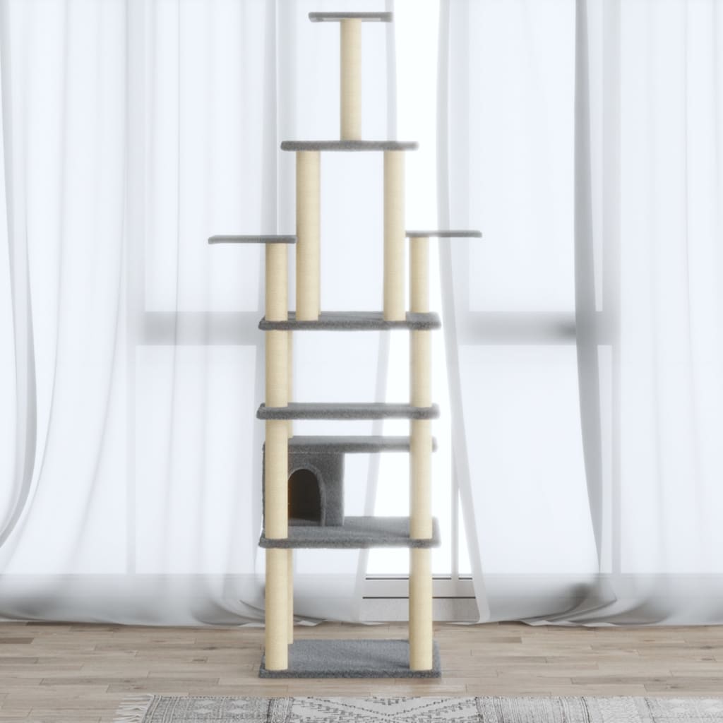 Albero per Gatti con Tiragraffi in Sisal Grigio Chiaro 183 cm