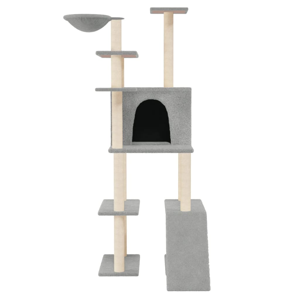 Albero per Gatti con Tiragraffi in Sisal Grigio Chiaro 166 cm