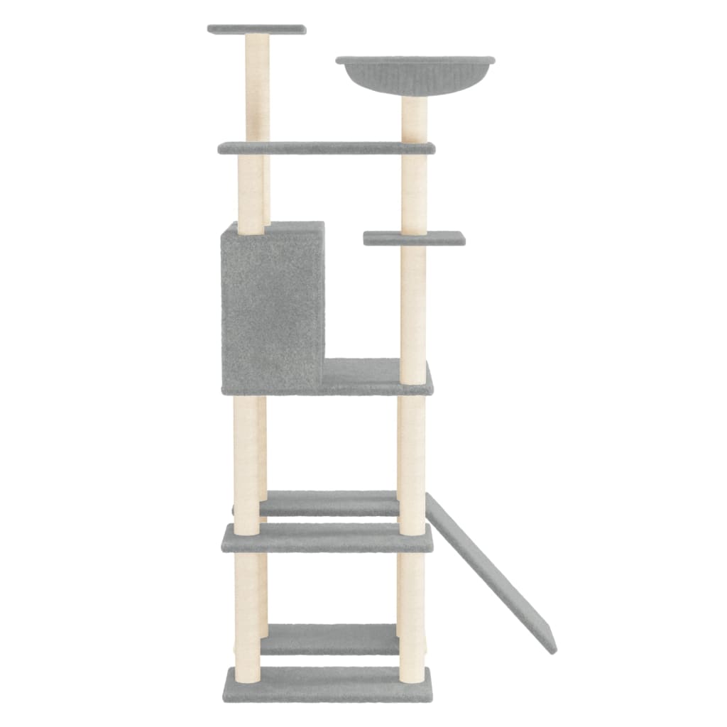 Albero per Gatti con Tiragraffi in Sisal Grigio Chiaro 166 cm