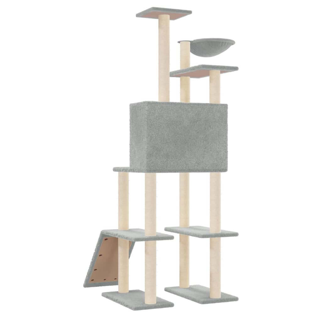 Albero per Gatti con Tiragraffi in Sisal Grigio Chiaro 166 cm