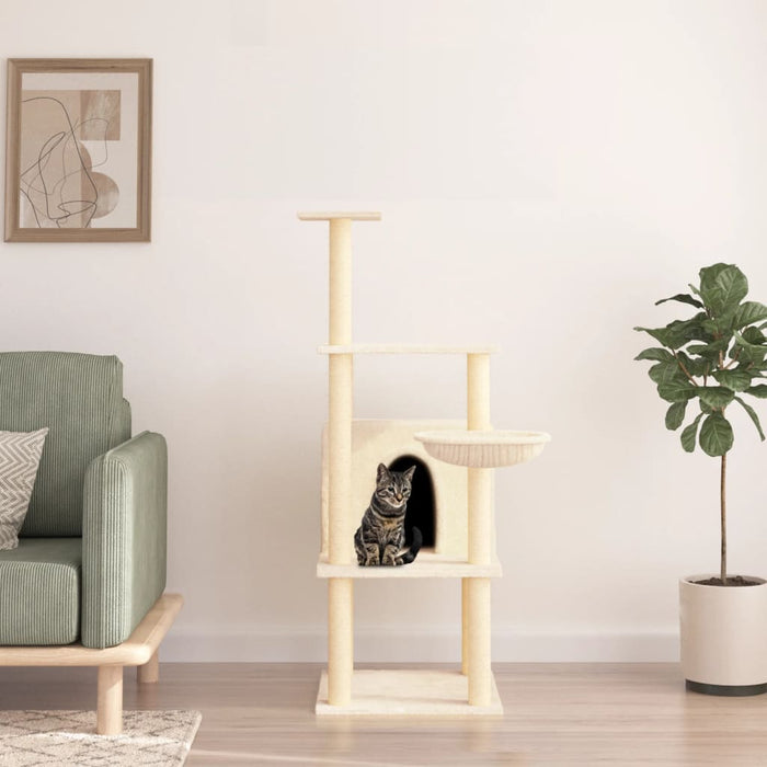 Albero per Gatti con Tiragraffi in Sisal Crema 132 cm