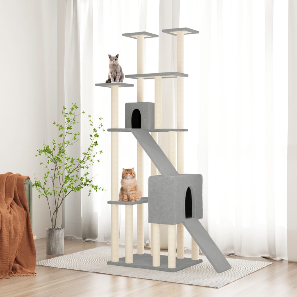 Albero per Gatti con Tiragraffi in Sisal Grigio Chiaro 190 cm