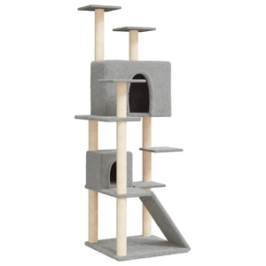 Albero per Gatti con Tiragraffi in Sisal Grigio Chiaro 153 cm