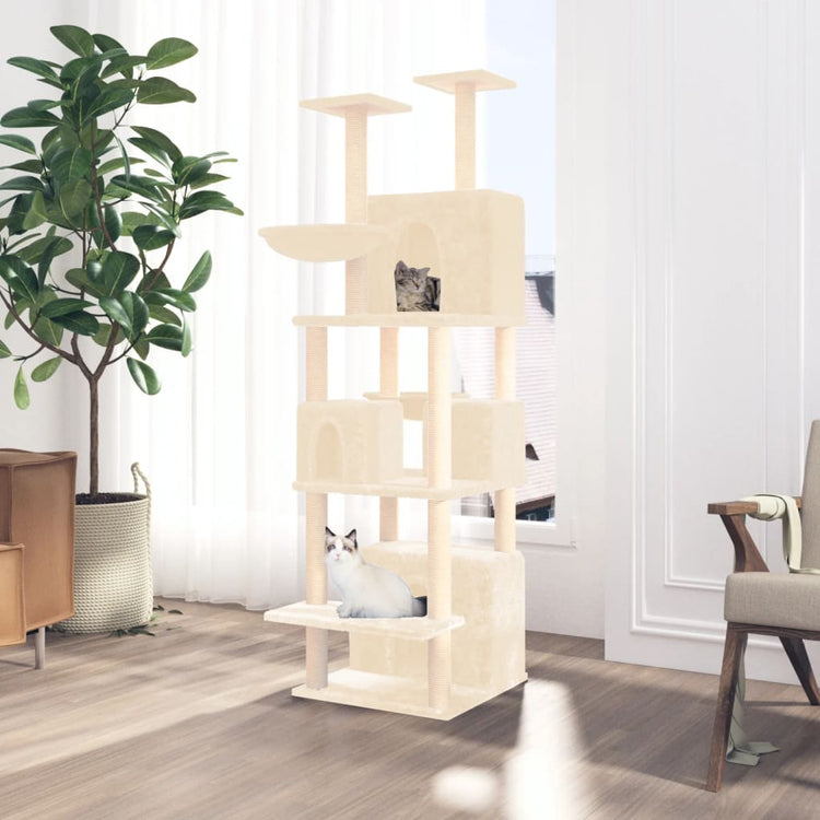 Albero per Gatti con Tiragraffi in Sisal Crema 180 cm