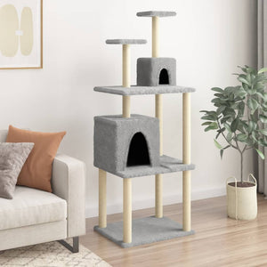 Albero per Gatti con Tiragraffi in Sisal Grigio Chiaro 167 cm