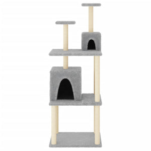 Albero per Gatti con Tiragraffi in Sisal Grigio Chiaro 167 cm