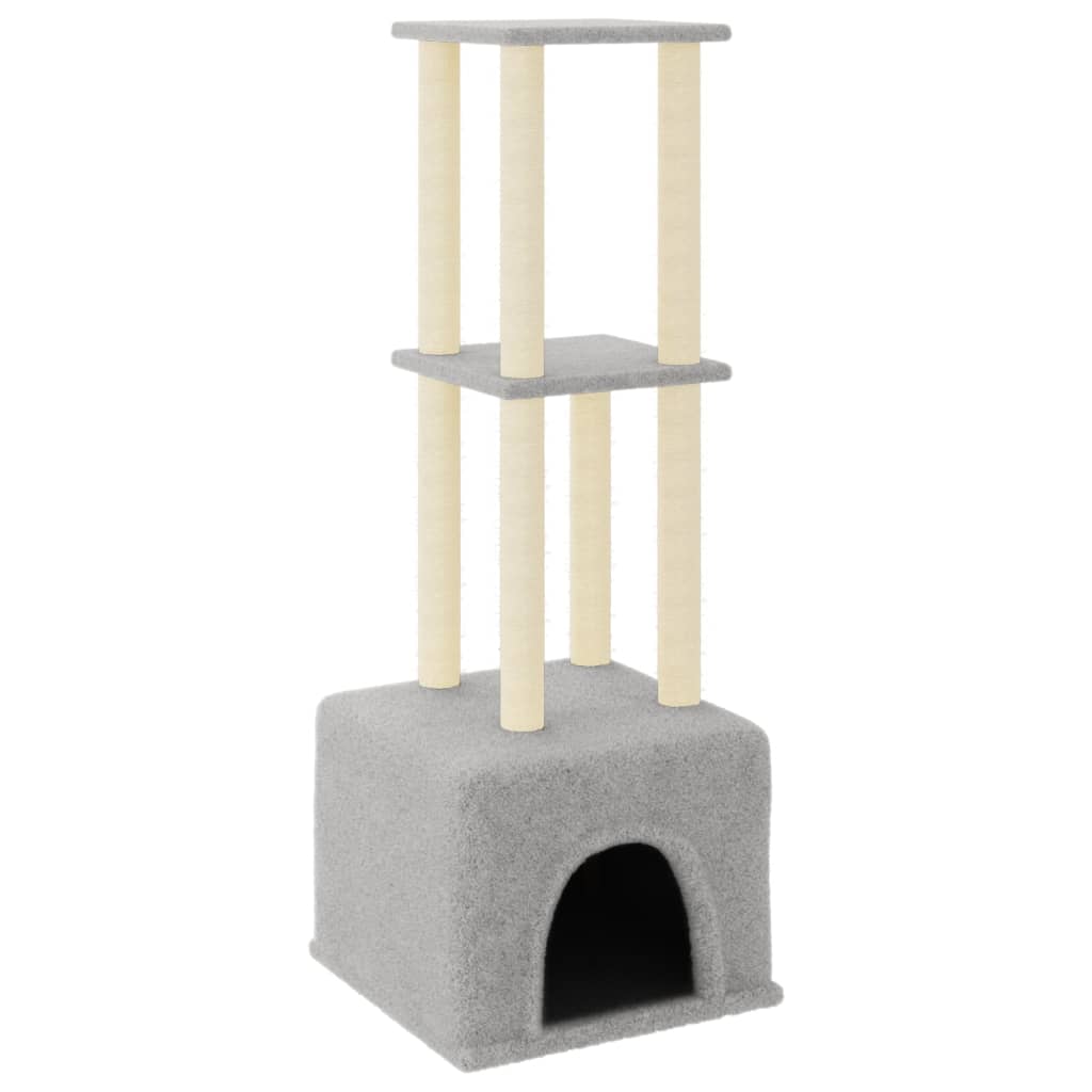 Albero per Gatti con Tiragraffi in Sisal Grigio Chiaro 133,5 cm