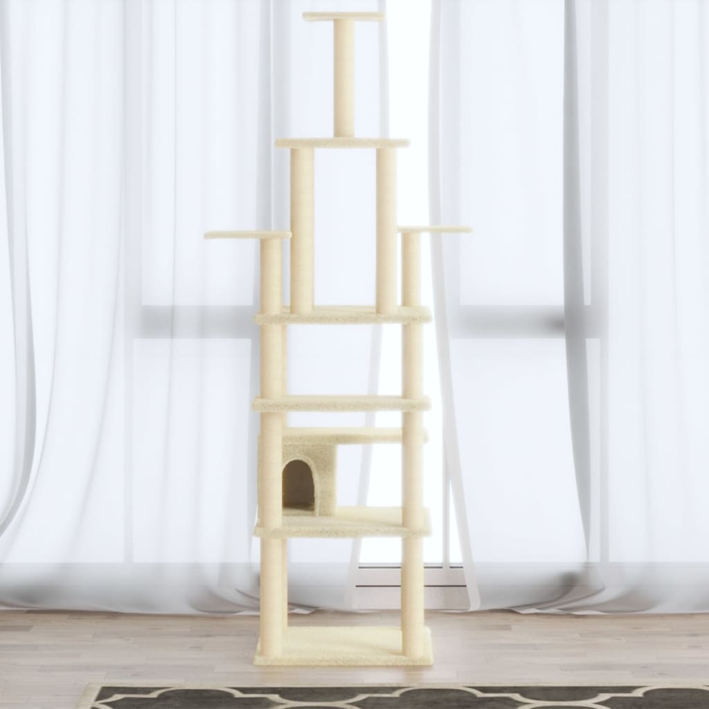 Albero per Gatti con Tiragraffi in Sisal Crema 183 cm