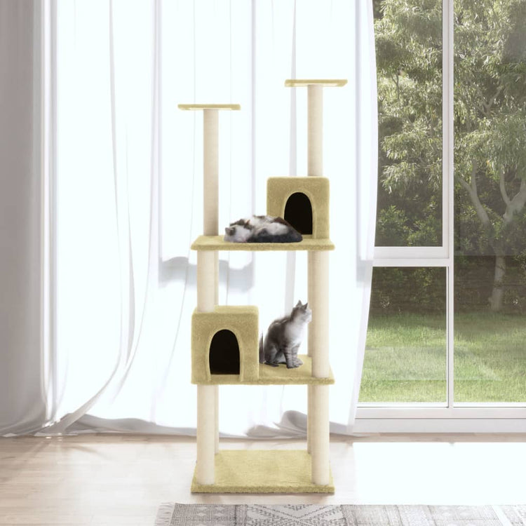 Albero per Gatti con Tiragraffi in Sisal Crema 141 cm