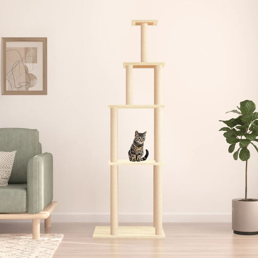 Albero per Gatti con Tiragraffi in Sisal Crema 183 cm