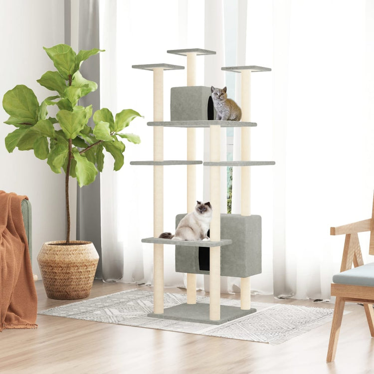 Albero per Gatti con Tiragraffi in Sisal Grigio Chiaro 162 cm