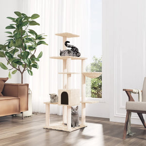 Albero per Gatti con Tiragraffi in Sisal Crema 142 cm