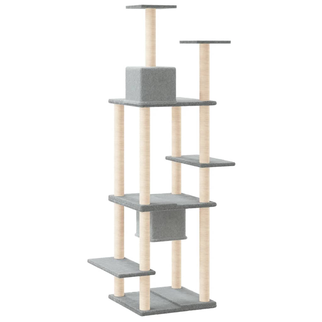 Albero per Gatti con Tiragraffi in Sisal Grigio Chiaro 176 cm