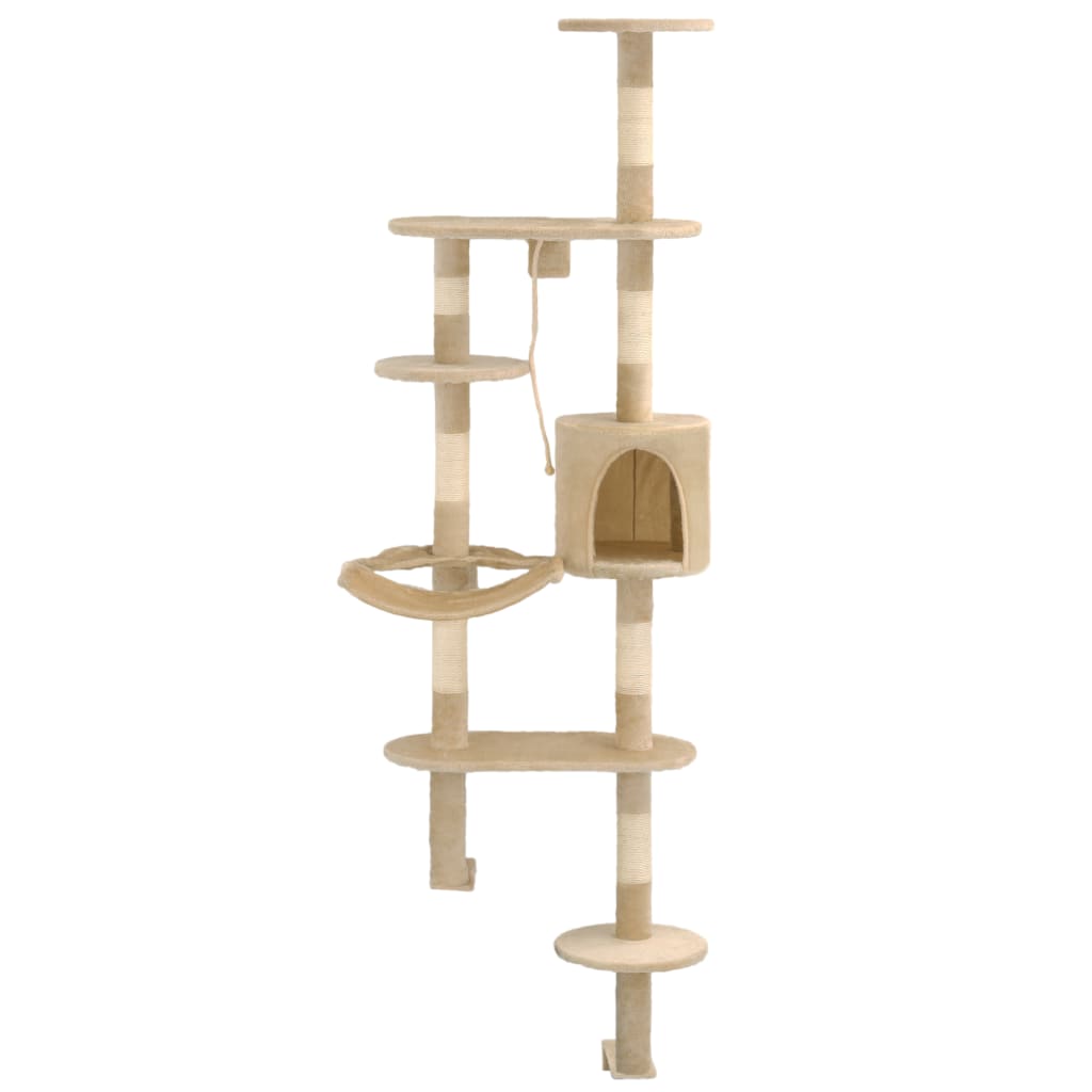 Albero per Gatti con Tiragraffi in Sisal da Parete 194 cm Beige