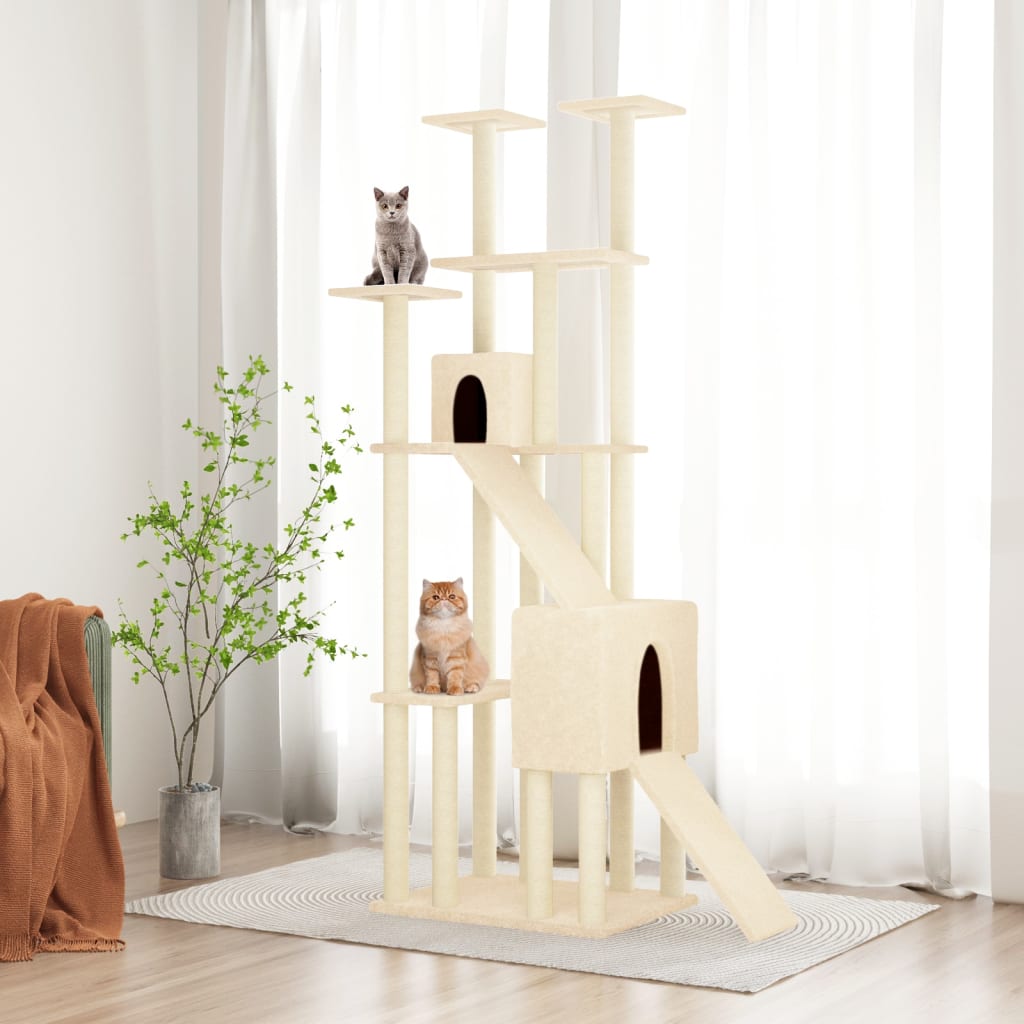 Albero per Gatti con Tiragraffi in Sisal Crema 190 cm