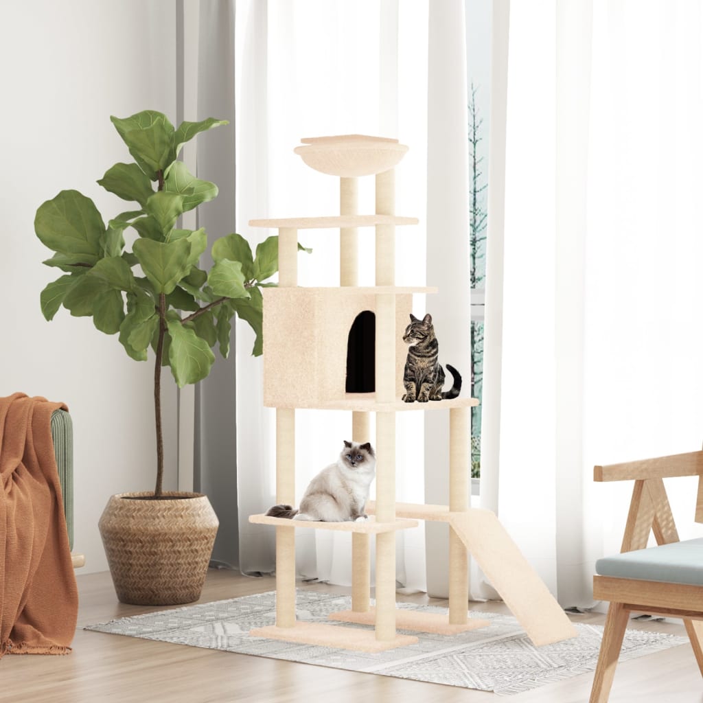 Albero per Gatti con Tiragraffi in Sisal Crema 166 cm