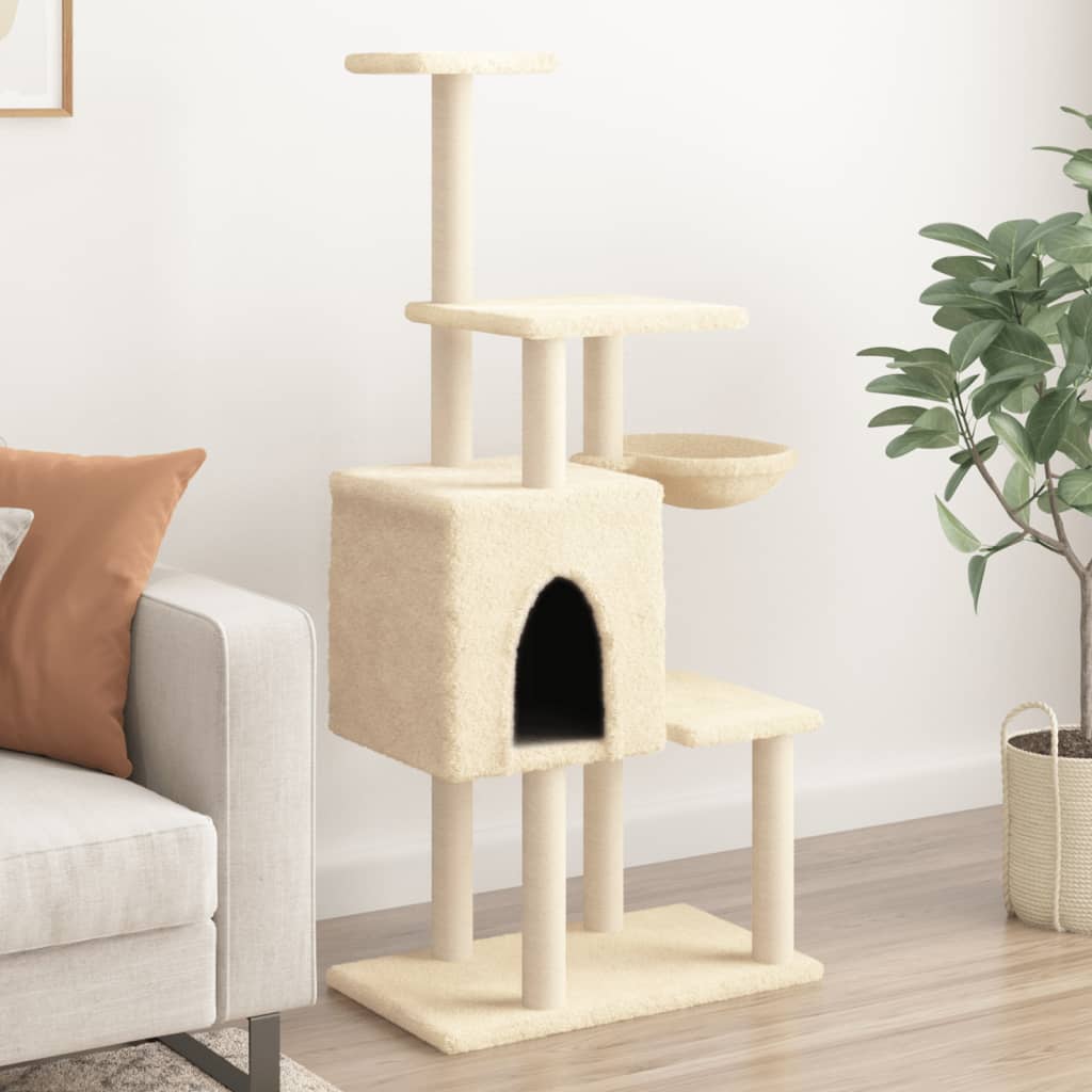 Albero per Gatti con Tiragraffi in Sisal Crema 131 cm