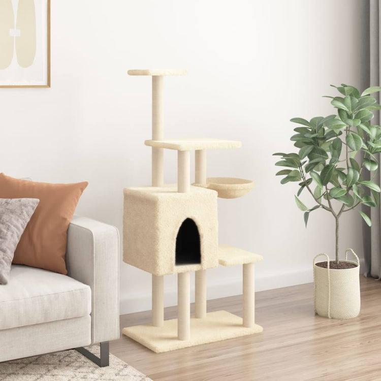 Albero per Gatti con Tiragraffi in Sisal Crema 131 cm