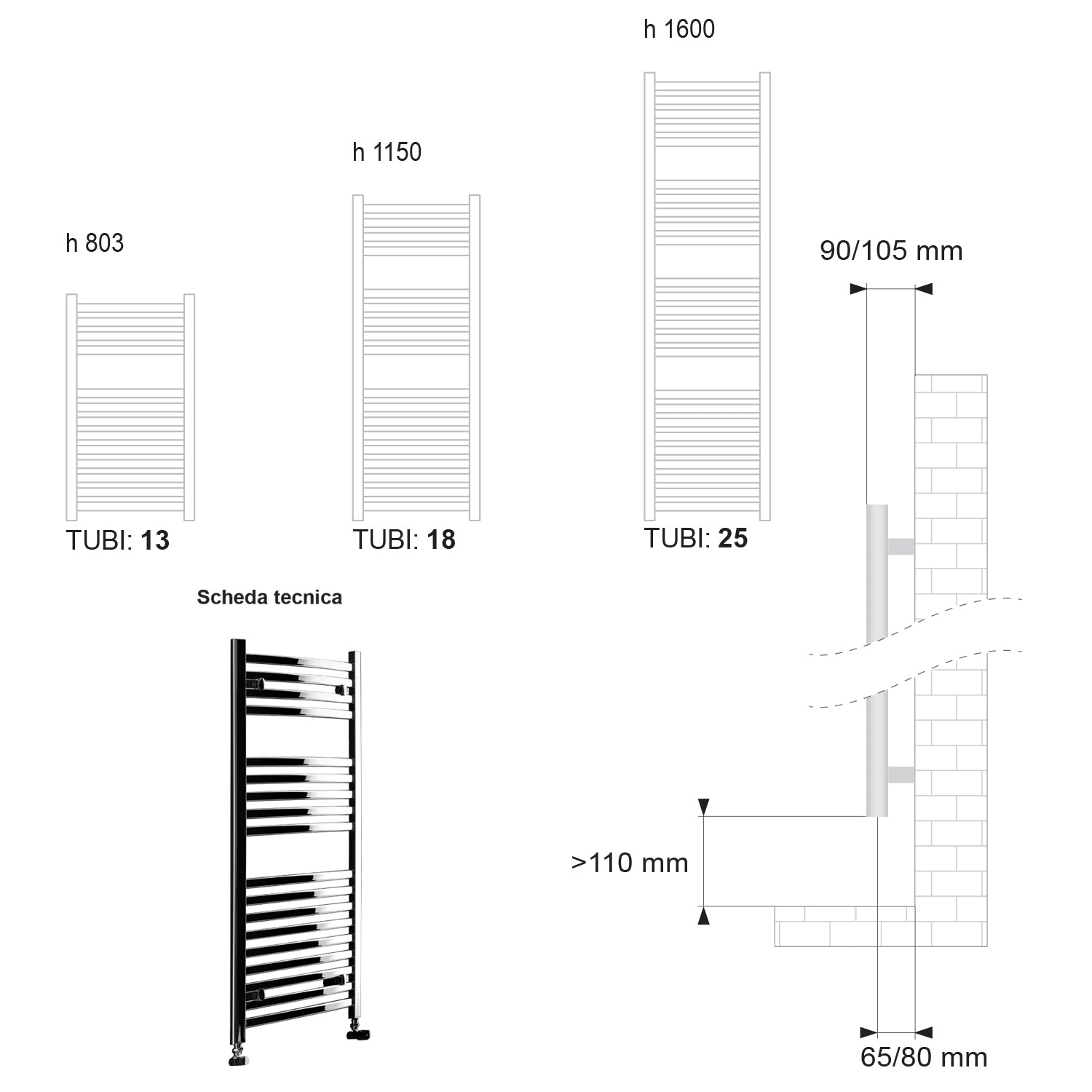 Termoarredo scaldasalviette Lazzarini Merano 1150x500 interasse 450 cromato