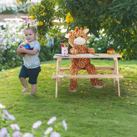 Tavolo con Panchine per Bambini Legno da Giardino Picnic Esterno Resistente 90x79cm