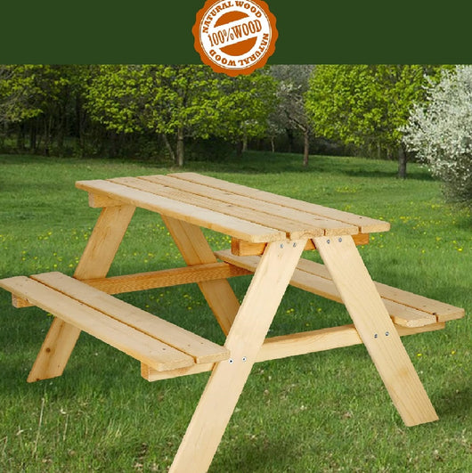 Tavolo con Panchine per Bambini Legno da Giardino Picnic Esterno Resistente 90x79cm