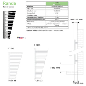 Termoarredo scaldasalviette Lazzarini Randa 1110x590 interasse 50 cromo