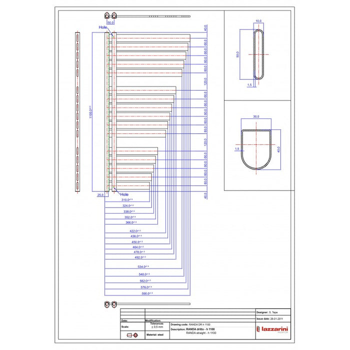 Termoarredo scaldasalviette Lazzarini Randa 1110x590 interasse 50 cromo