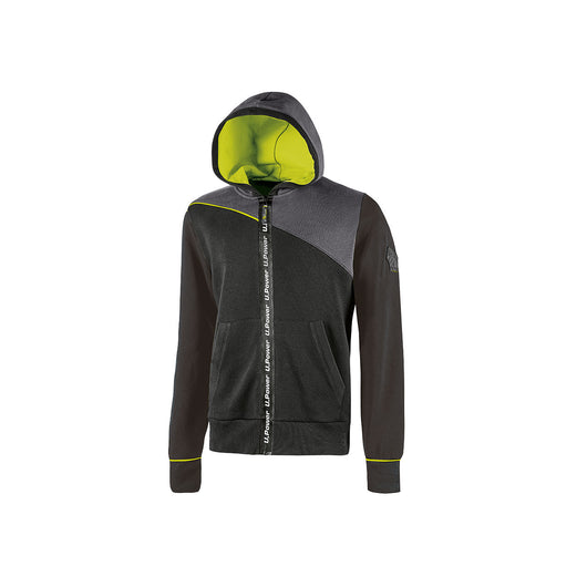 Jupiter-Felpa Impermeabile Con Zip Centrale, Cappuccio Regolabile E Inserti Fluo Colore Black Carbon-U-Power-Taglia Xl