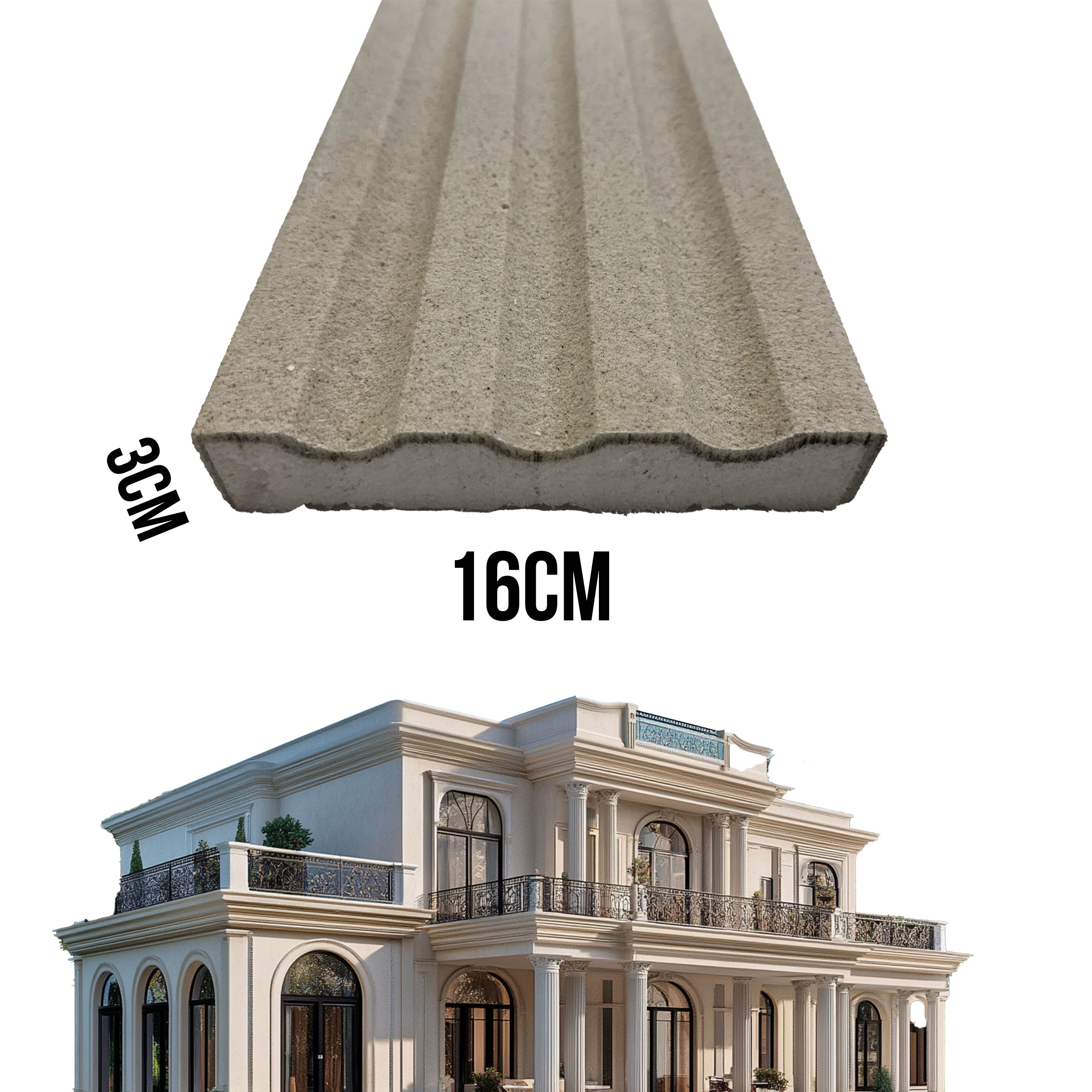 ml *** STOCK *** Pacco da 18ml di cornice decorativa in XPS Resinata per esterno 16X3X200cm AN123