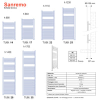 Termoarredo scaldasalviette Lazzarini Sanremo curvo 1703x500 interasse 450 bianco