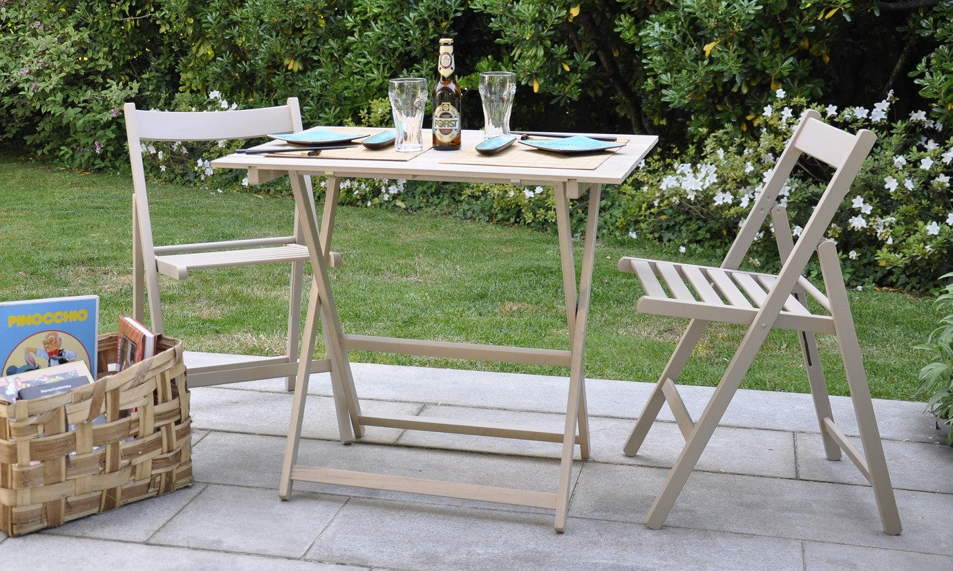 Promo set giardino tavolo Price + 4 sedie Happy Hour in legno tortora