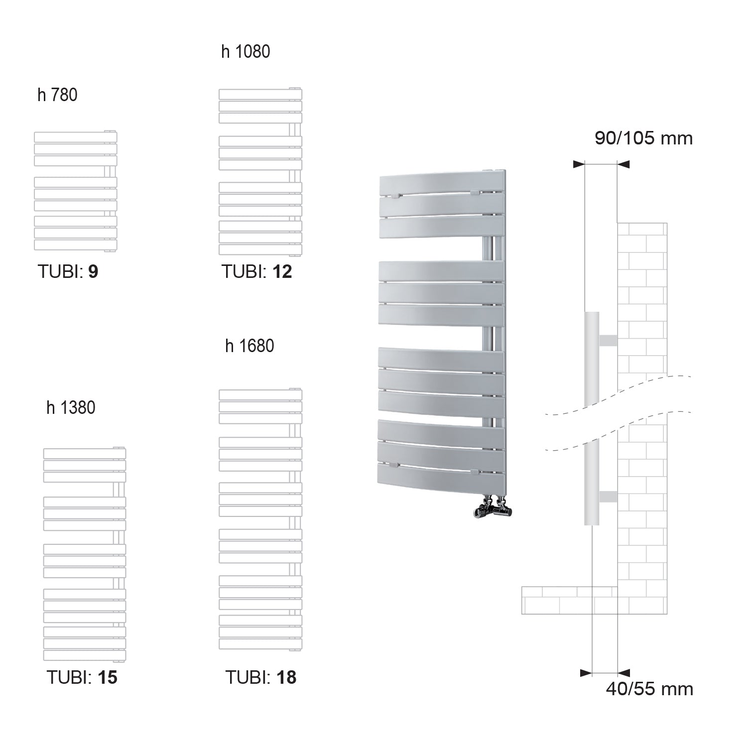 Termoarredo scaldasalviette Lazzarini Pieve 1080x550 interasse 50 cromato