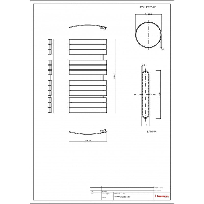 Termoarredo scaldasalviette Lazzarini Pieve 1080x550 interasse 50 cromato