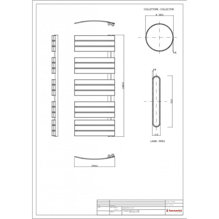 Termoarredo scaldasalviette Lazzarini Pieve 1380x550 interasse 50 cromato