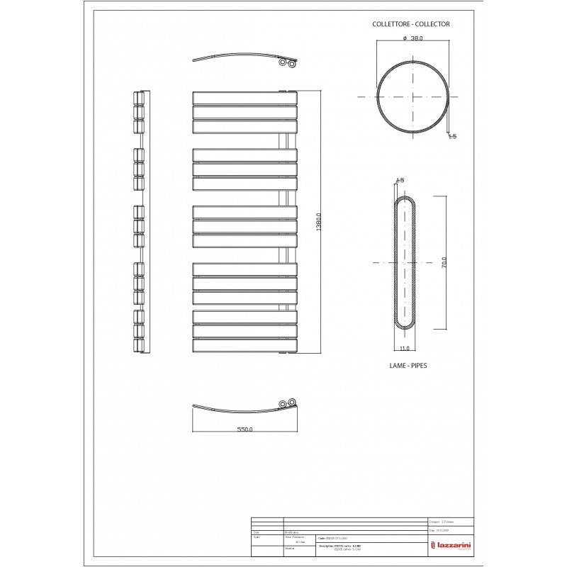 Termoarredo scaldasalviette Lazzarini Pieve 1380x550 interasse 50 cromato