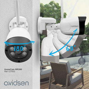 Avidsen Telecamera Wi-Fi Esterno motorizzata 180° 1080P HomeCam WR360, Visione Notturna a Colori, IP66, Audio Bidirezionale, Rilevazione di Movimento PIR