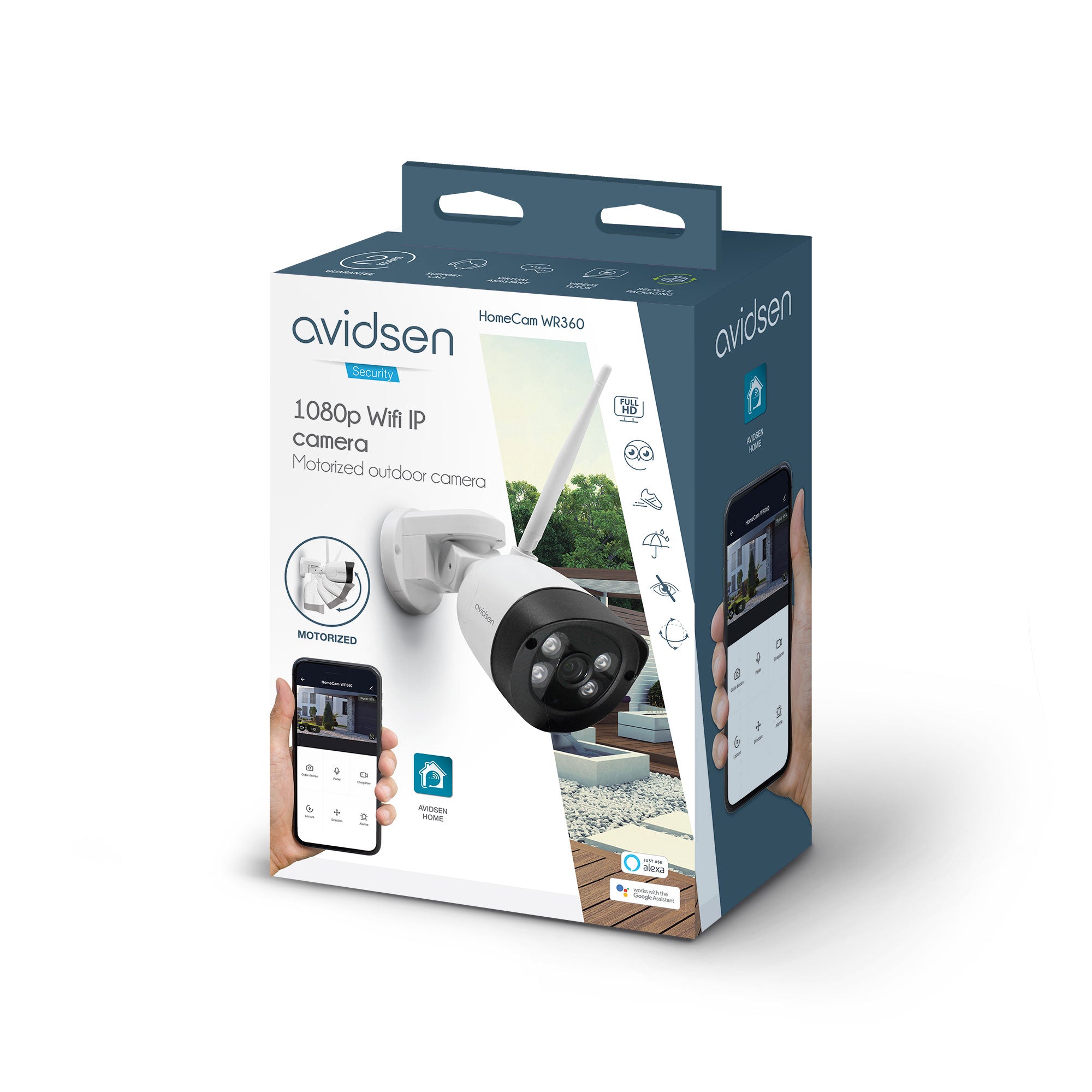 Avidsen Telecamera Wi-Fi Esterno motorizzata 180° 1080P HomeCam WR360, Visione Notturna a Colori, IP66, Audio Bidirezionale, Rilevazione di Movimento PIR