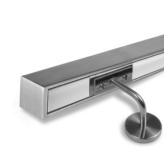 Corrimano in acciaio inox con Predisposizione LED, modello QUADRO. Lunghezza 60 cm