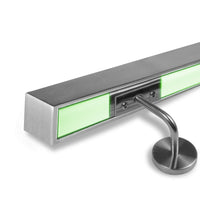 Corrimano in acciaio inox con LED luce multicolor RGB, modello QUADRO. Lunghezza 210 cm