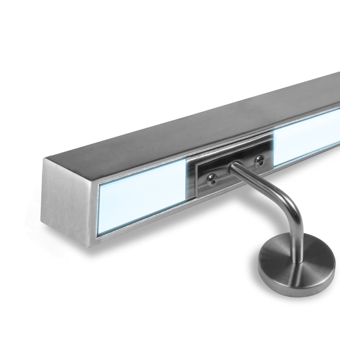 Corrimano in acciaio inox con LED luce fredda 6000K, modello QUADRO. Lunghezza 400 cm