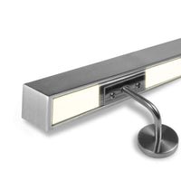 Corrimano in acciaio inox con LED luce calda 3000K, modello QUADRO. Lunghezza 180 cm