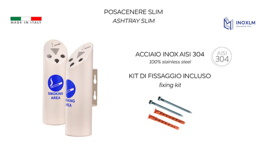 Posacenere in acciaio inox, verniciato bianco.