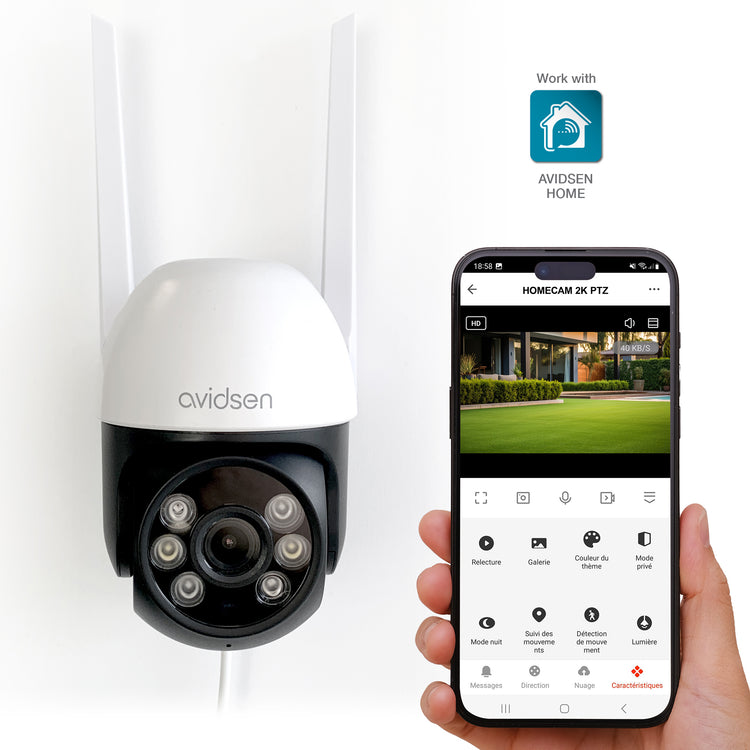 Telecamera Wi-Fi Esterno HomeCam2K PTZ, motorizzata con Copertura Visiva 360 °, visione notturna a colori e Sirena allarme integrata - Avidsen