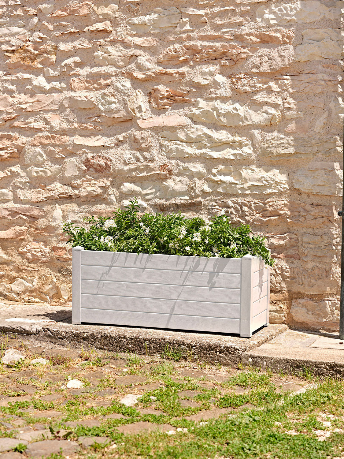 Fioriera da Giardino 100x42x40 cm in Plastica Trama 002 Bianco