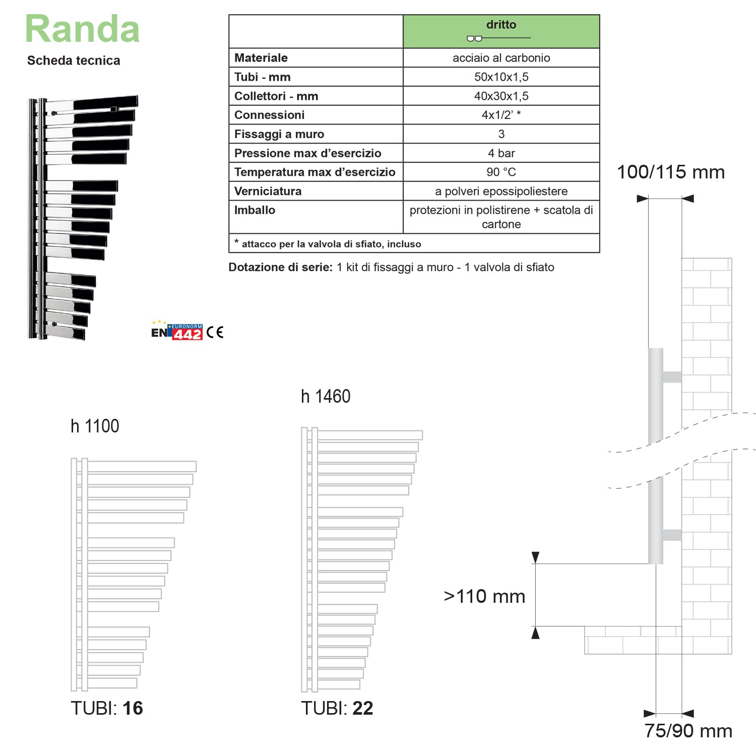 Termoarredo scaldasalviette Lazzarini Randa  1460x590  interasse 50 bianco