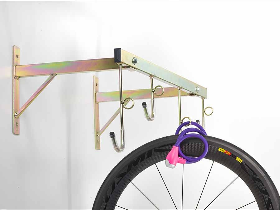 Porta biciclette a parete 4 posti smontabile Accessori: Con anelli per lucchetto antifurto, Posti: 4, Colore: Oro, Finitura: Zincato