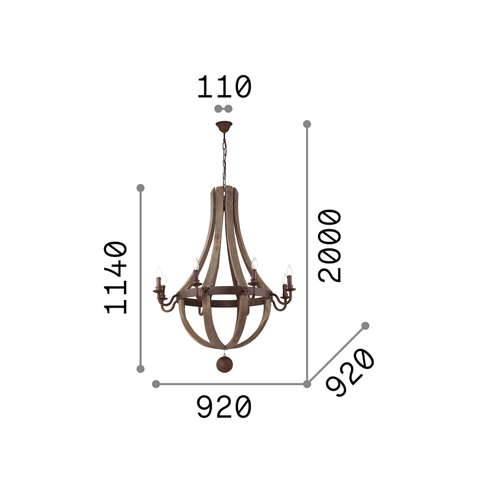 Sospensione Rustica-Country Millennium Legno Marrone 8 Luci E14