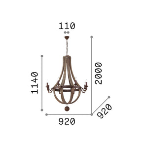 Sospensione Rustica-Country Millennium Legno Marrone 8 Luci E14